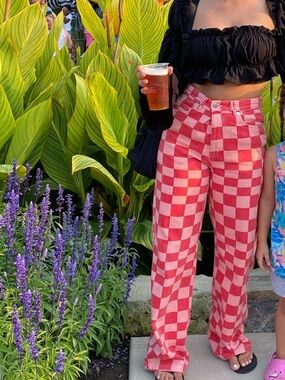 Zara Red & pink Checkerboard Pants